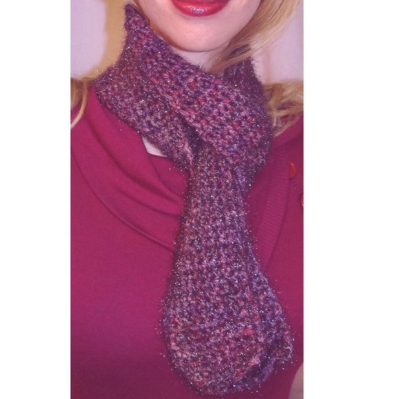 Shiny Pink Purple Boa New Years Eve Party Scarf 60x3 Handmade Crochet Knit New - Picture 8 of 8